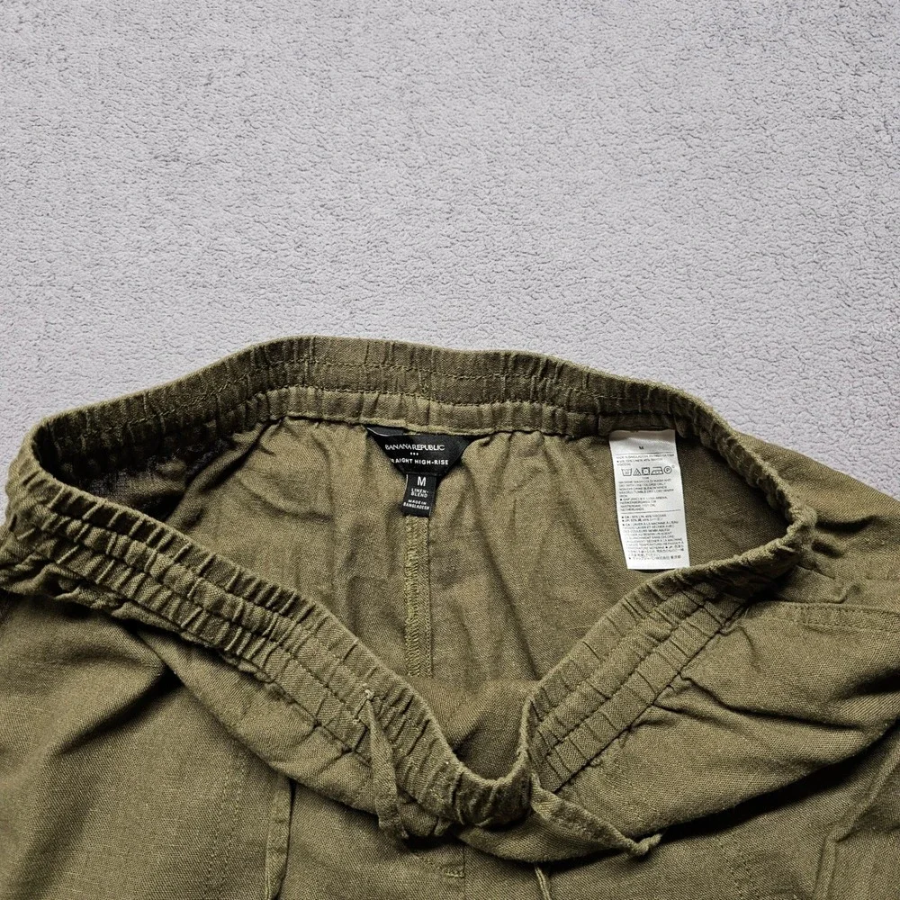 Banana Republic Womens Olive Green Linen Blend Straight High-Rise Pants Size M
